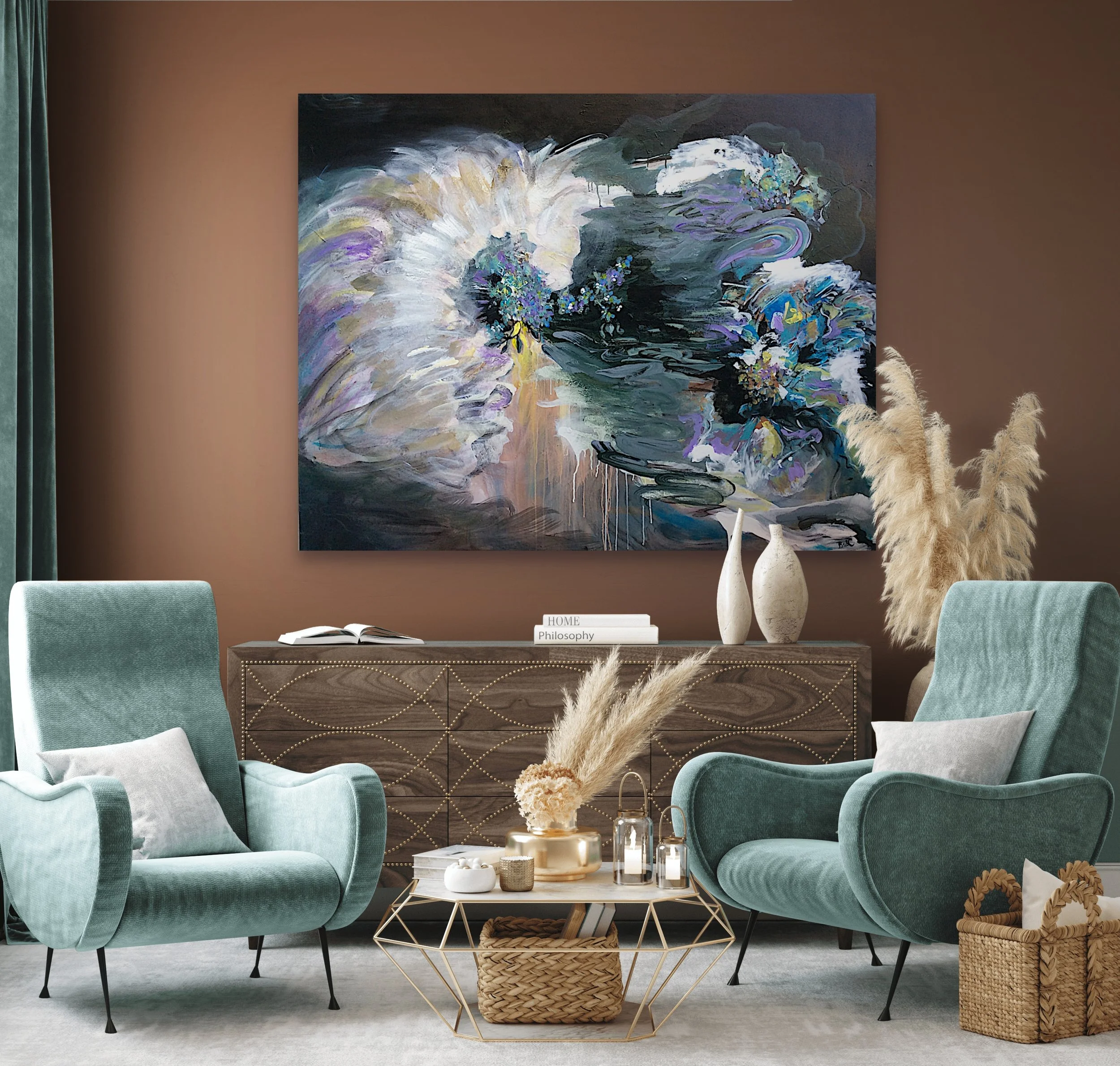 BarbCArt-SweetInfusion-Painting-onCinammonWall-withTurquoiseChairs-3.jpg