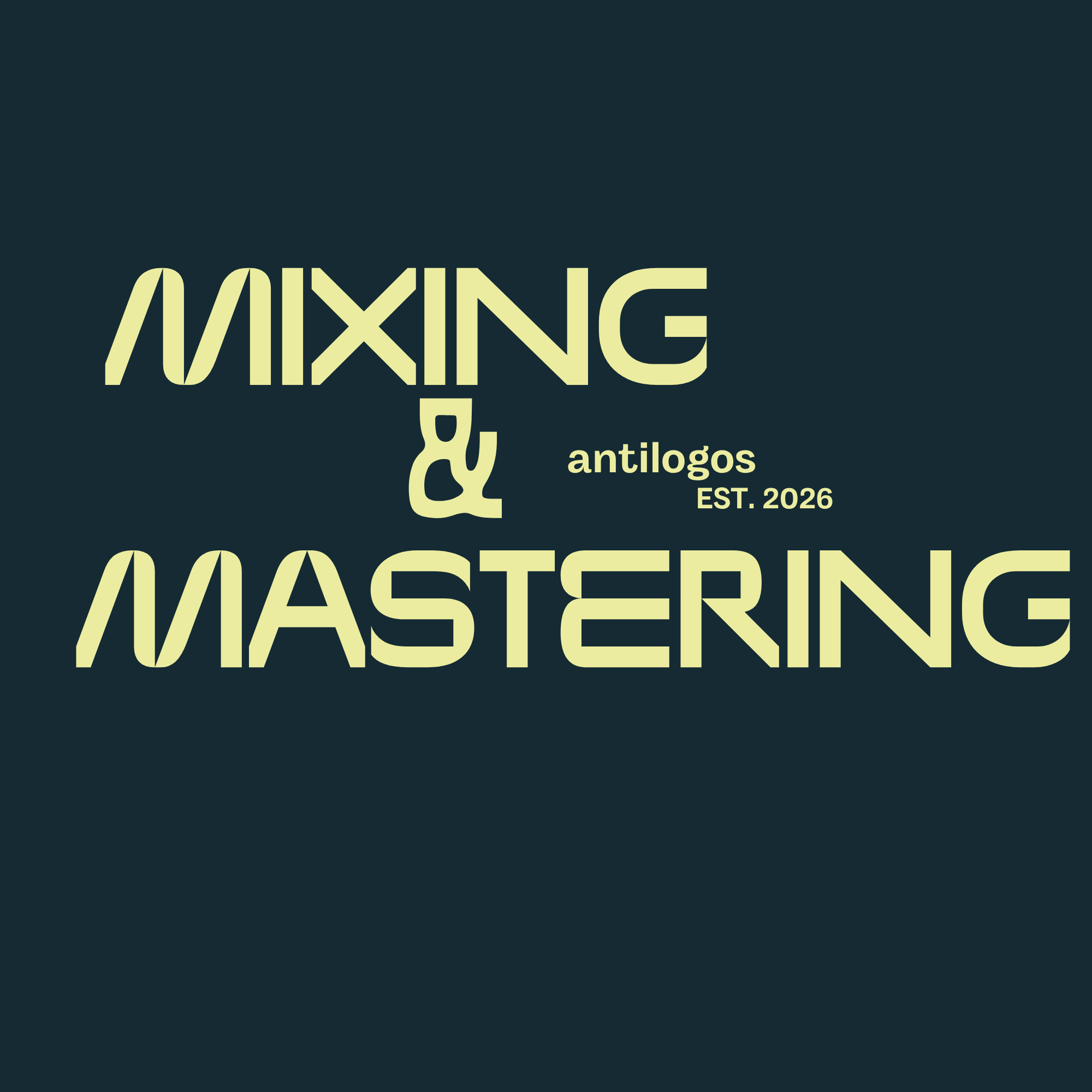 Close-up of the words 'MIXING, PRO & mastering' on a dark background.