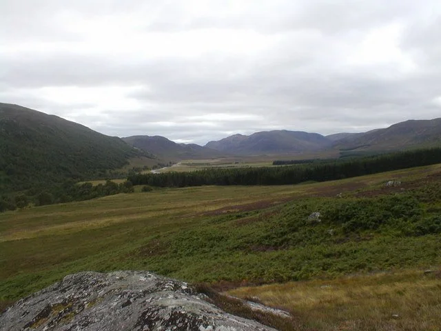 Looking up Glen Banchor from the edge of Newtonmore — the quiet glen that starts a five-minute walk from the front door of the hostel.