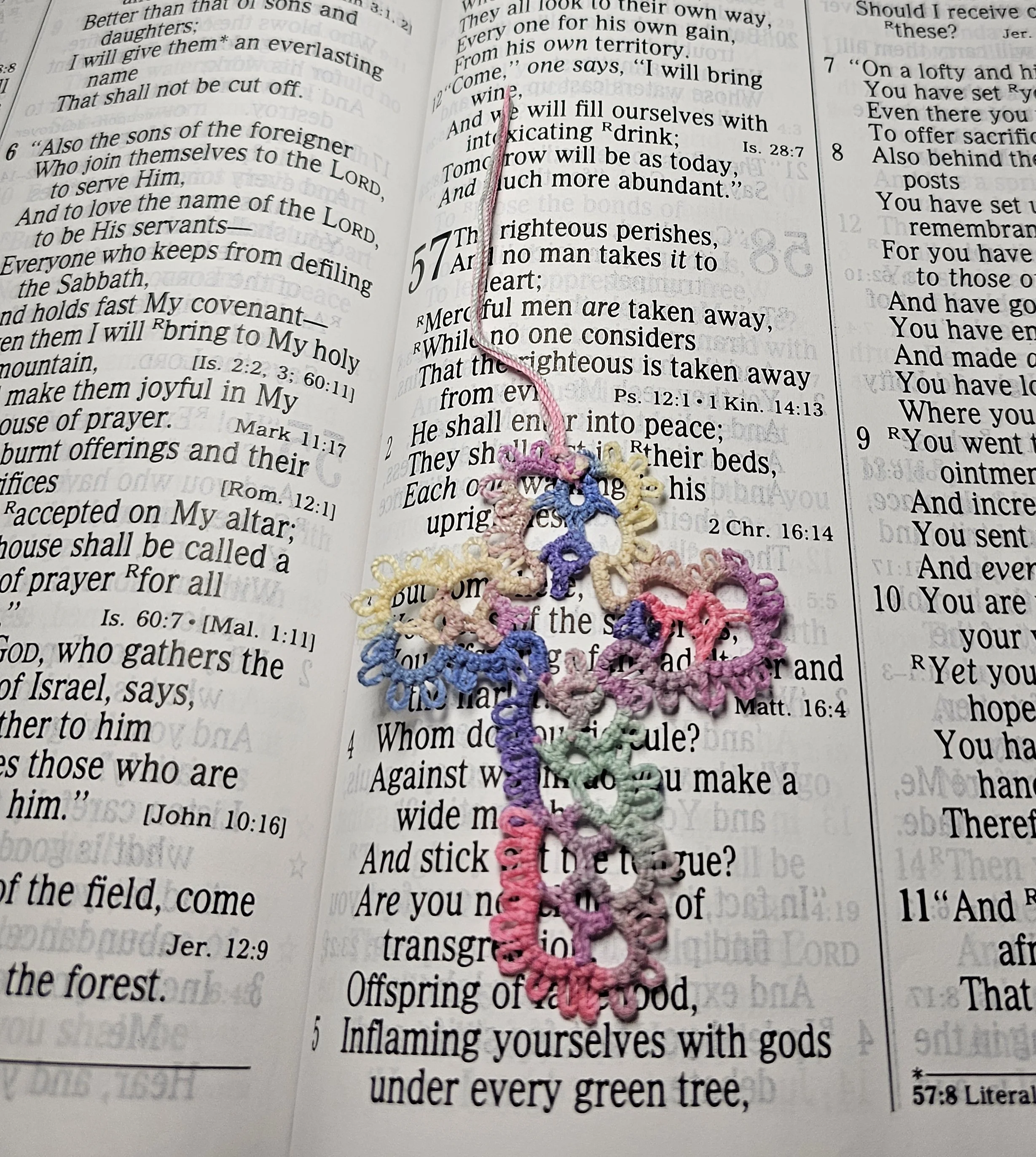 Handmade Tatted Lace Cross Bookmark - PASTELS OMBRE - TC 137-0465