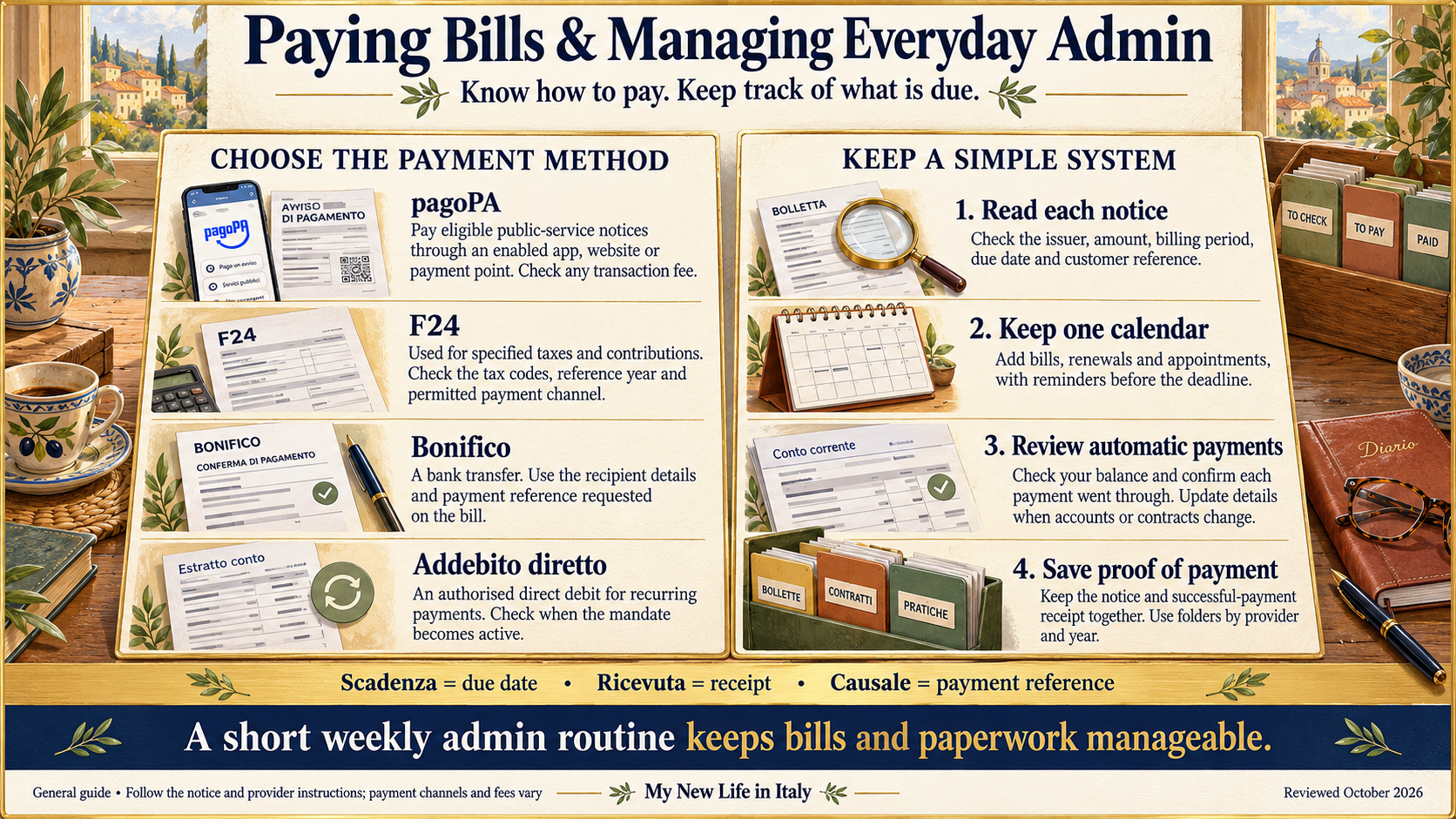 Paying bills &managing everyday admin in Italy