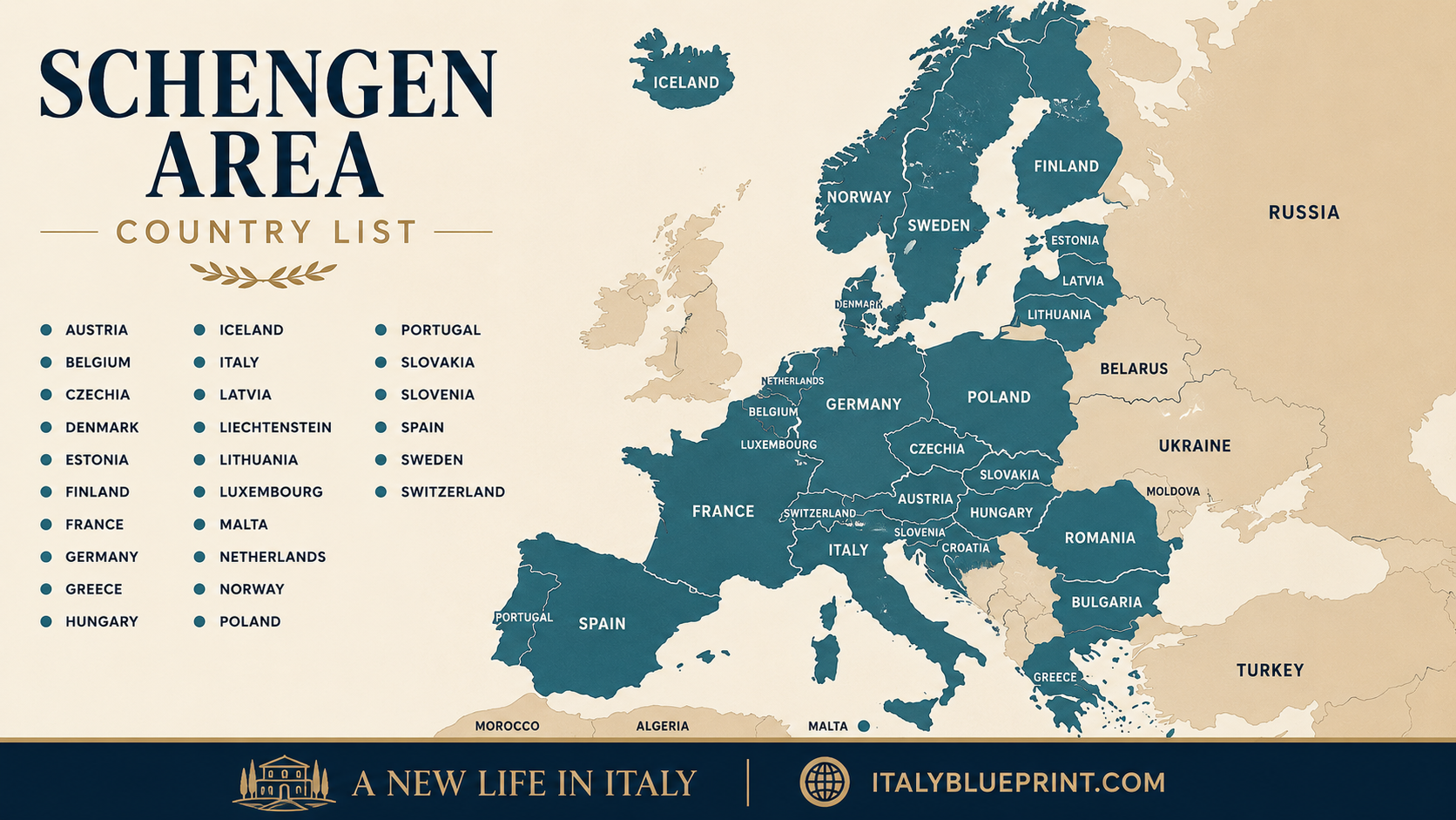 Schengen area countries map