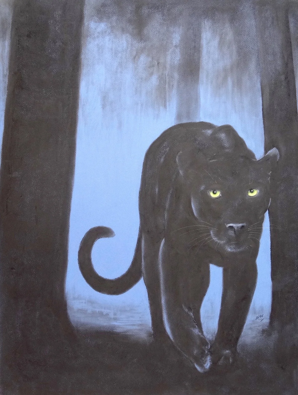 L'ombre bleue.  Pastel, fusain