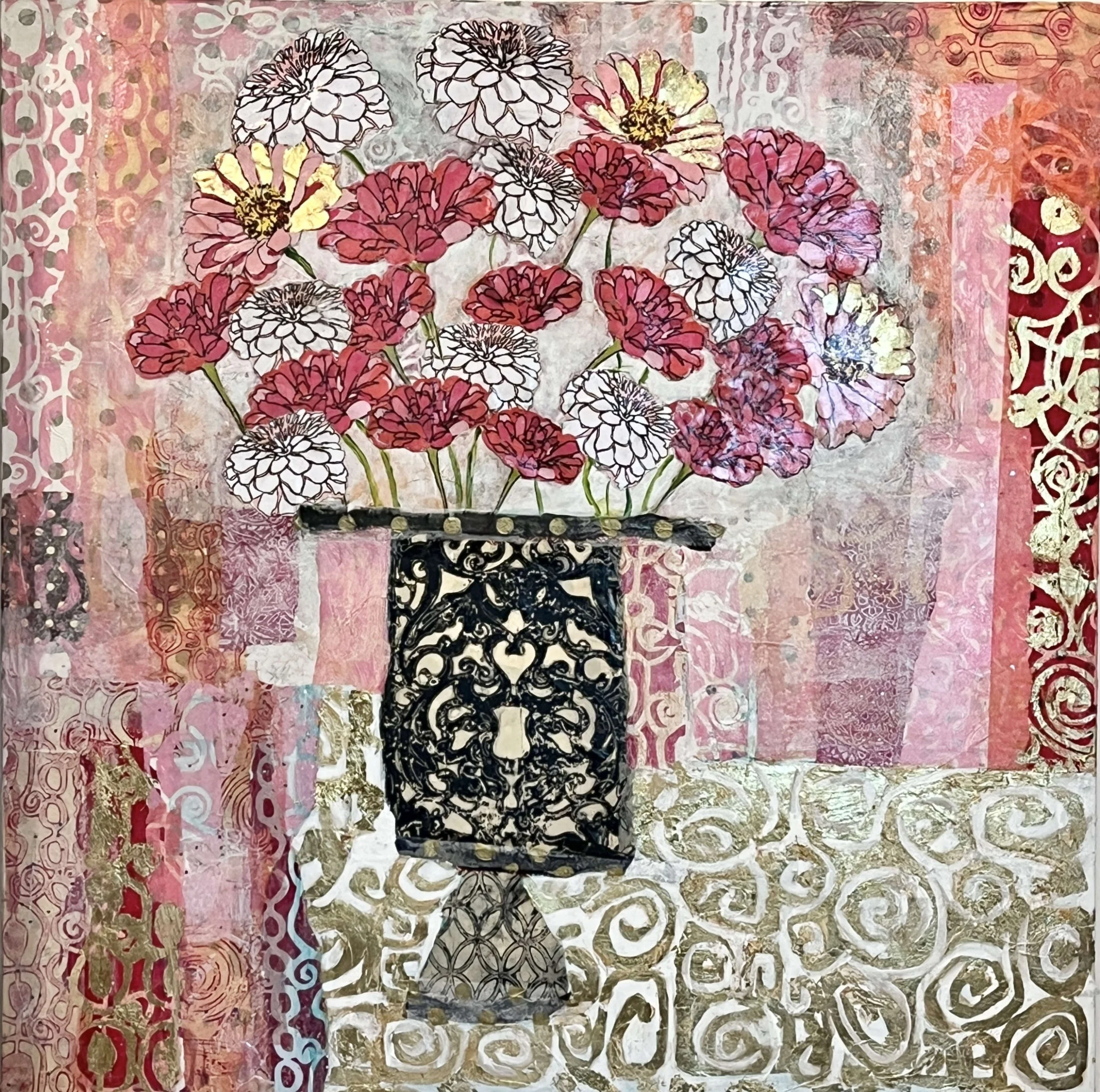 Vintage Vase with Zinnias