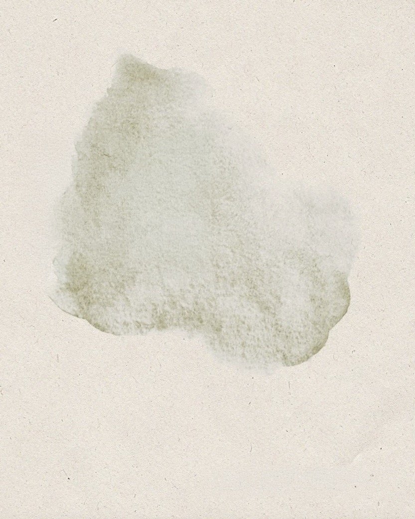 Une tache d'encre ou de peinture grisâtre sur une feuille de papier blanc.