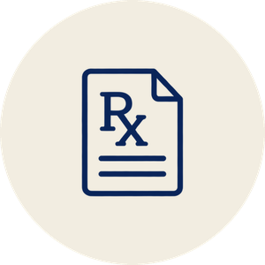 Icon of a prescription medication pad with 'Rx' symbol.