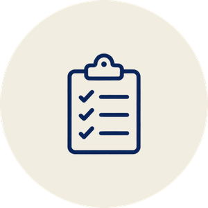 Icon of a clipboard with checkmarks and lines.