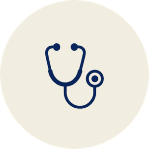 Icon of a stethoscope on a white circular background