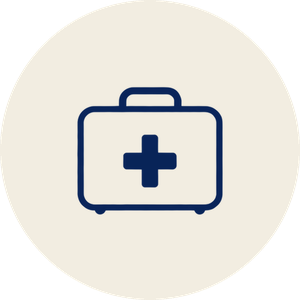 Icon of a first aid kit with a cross on it.