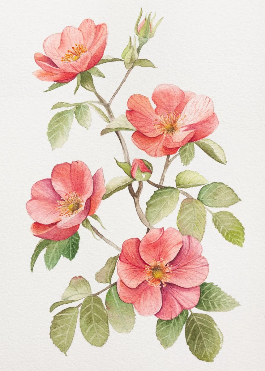 Rose hip roses - 18 x 26 cm - Original Watercolor Flower Painting