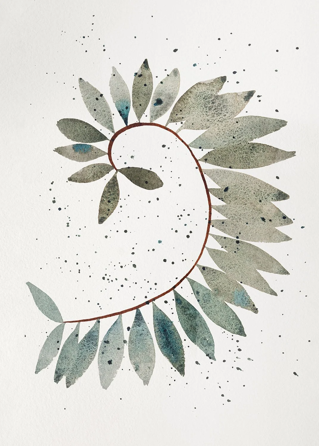 Botanical Swirl - Original Abstract Botanical Watercolor - 18 x 26 cm