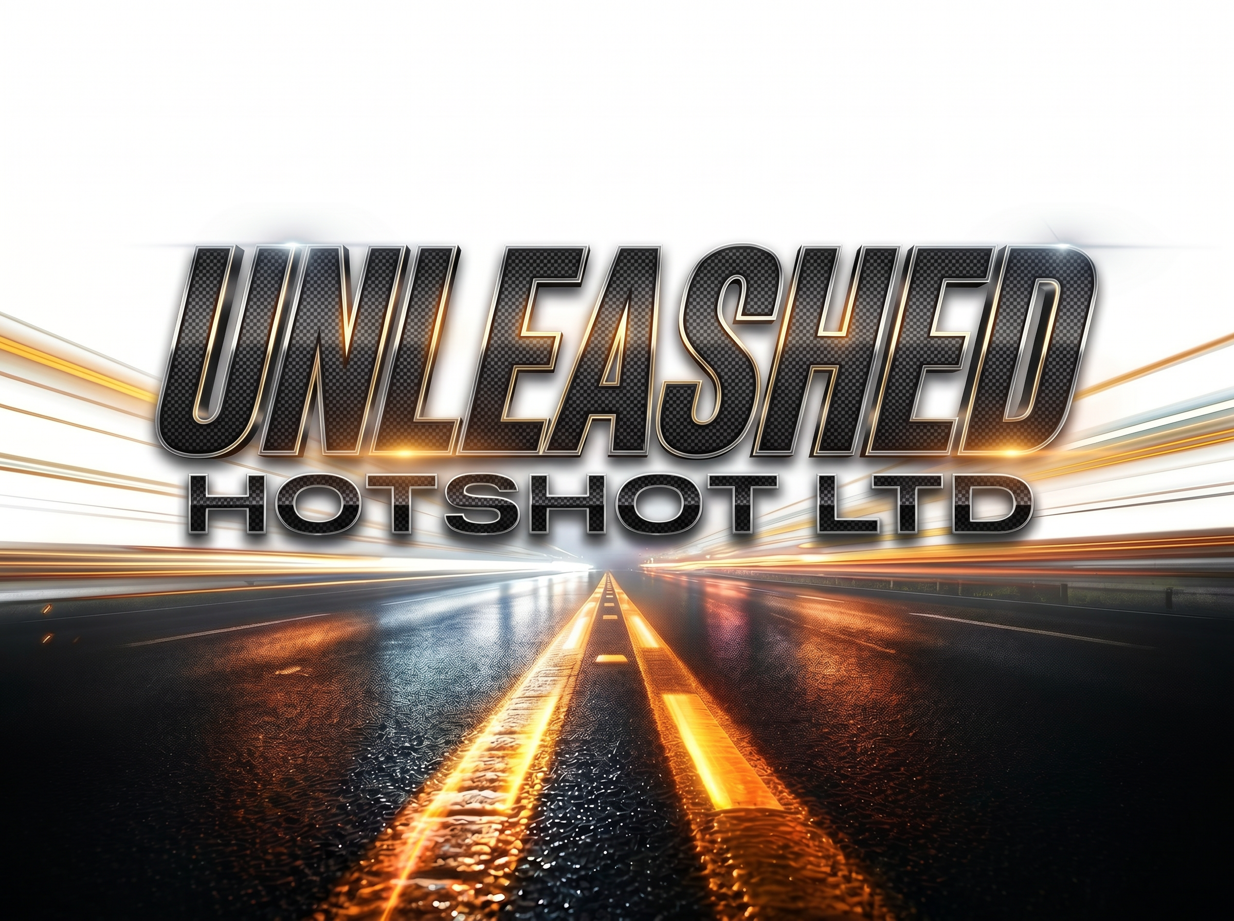 A road at night with light trails from passing cars, and the words "UNLEASHED HOTSHOT LTD" in bold metallic font over the scene.