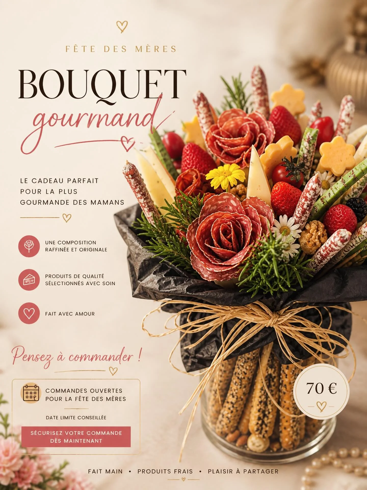 F&Ecirc;TE DES M&Egrave;RES 🌸31 mai 🩷

Offrez bien plus qu&rsquo;un bouquet&hellip;
Offrez une exp&eacute;rience gourmande ✨

Notre bouquet gourmand allie charcuteries fines, fromages de qualit&eacute; et douceurs s&eacute;lectionn&eacute;es pour u
