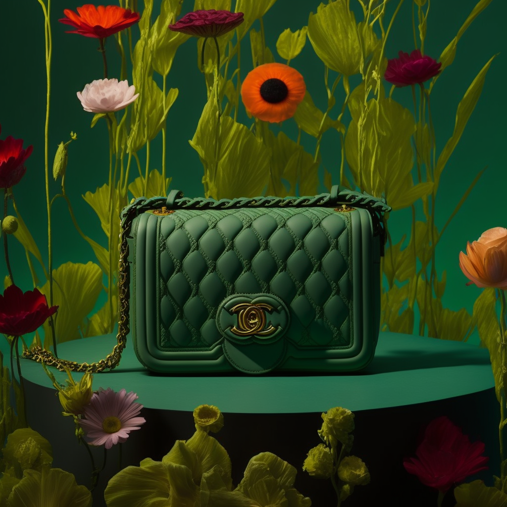 JojoFrank_black_chanel_handbag_solid_green_background_flower_we_91524e50-8ae9-49d7-bb2e-7c63a60b3d8f.png
