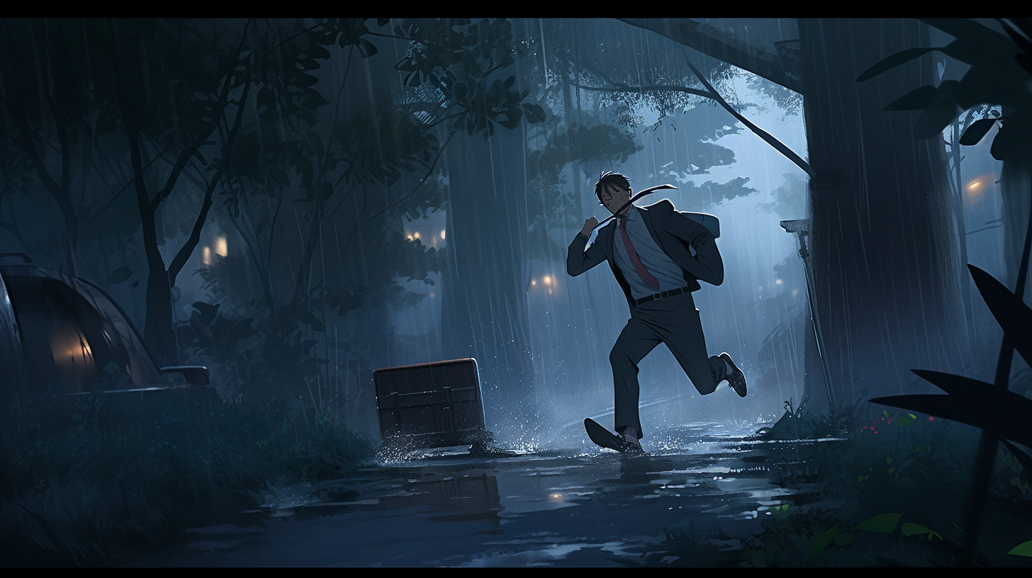 JojoFrank_terrified_young_businessman_running_in_a_tropical_par_cc86a20b-d293-4564-a93e-9becb0933a0b.PNG