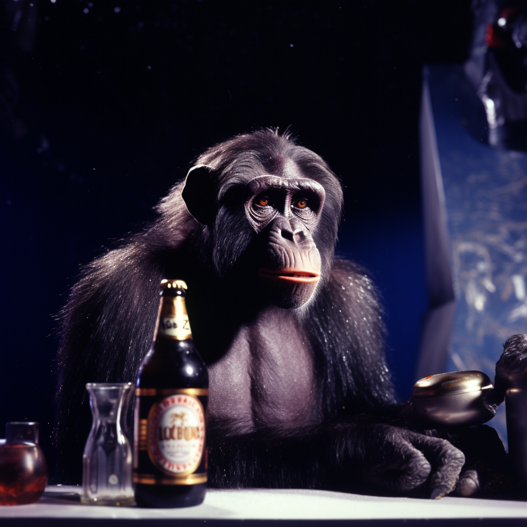 JojoFrank_photograph_studio_54_chimpanzee_drinking_heinekin_bee_1a98f4c3-f036-4679-acb2-e8afd8edc7c0.png