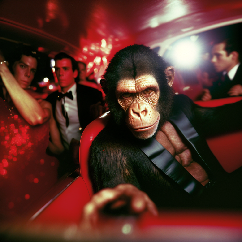 JojoFrank_photograph_studio_54_chimpanzee_in_a_ferrari_1982_par_df0ebe1e-3e0a-4b88-9d8a-226be8e5bef4.png