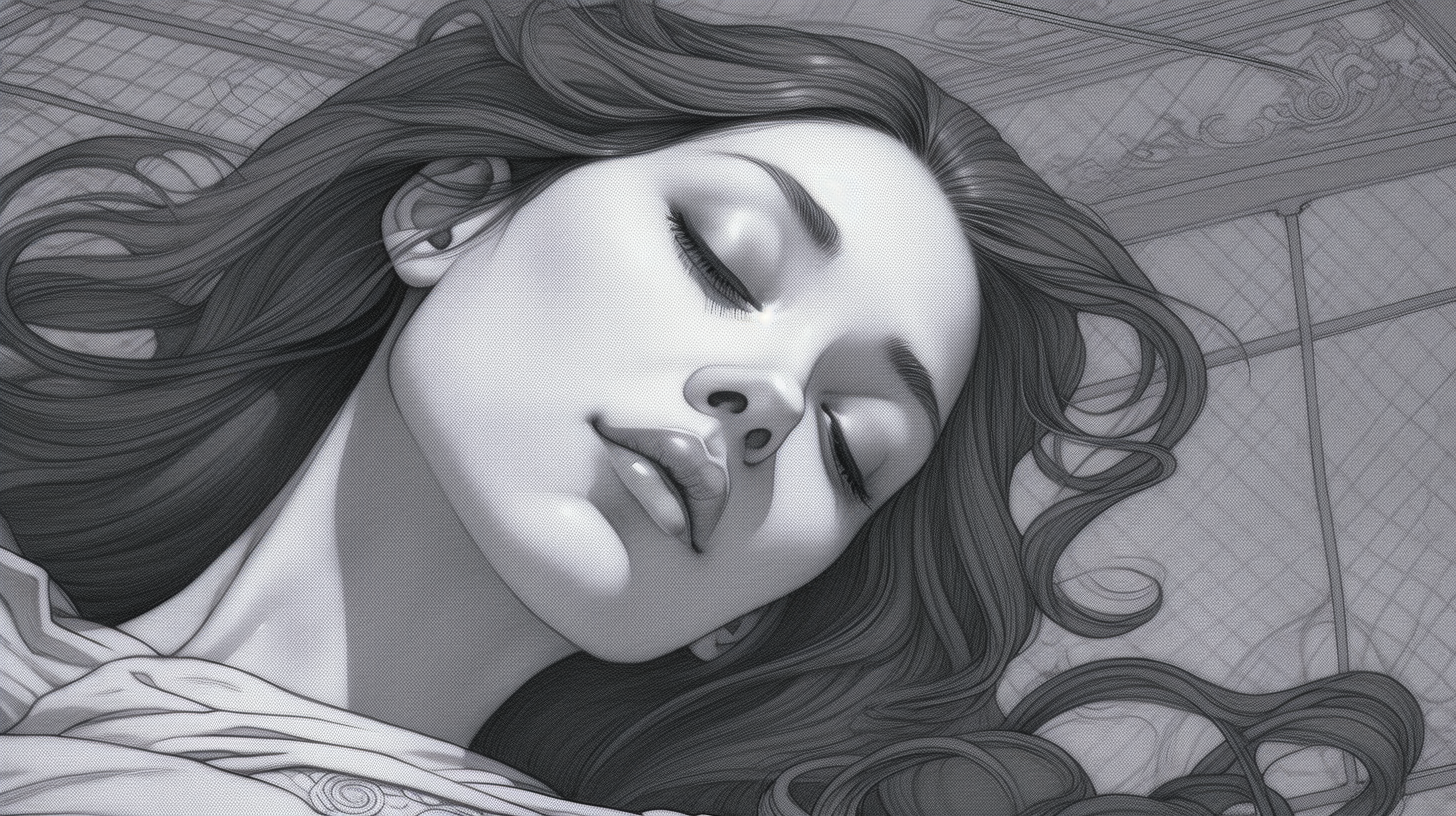 JojoFrank_line_drawing_beautiful_model_lying_on_her_bed_in_the__f1d7b7e3-4d4c-429d-bb4e-7f773d7f3ea2.png