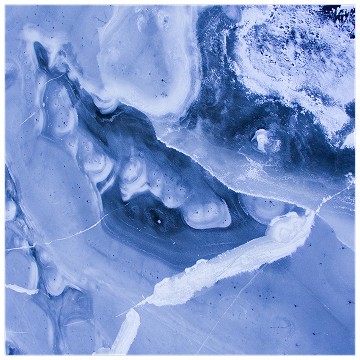 Abstract blue and white marbled pattern with flowing and swirling textures.