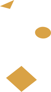 An abstract design featuring black background with gold geometric shapes including a circle, a diamond, a triangle, and a small shape.