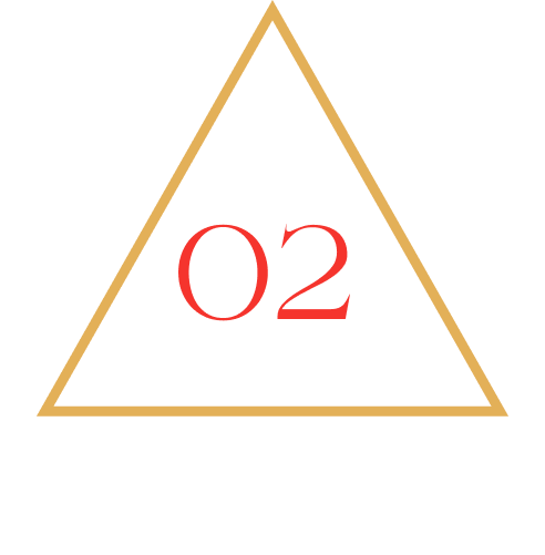 A black triangle with a gold outline and the red number '02' inside.