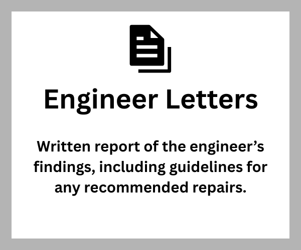 Image of a document titled 'Engineer Letters' with a description of written reports by engineers on findings and recommended repairs.