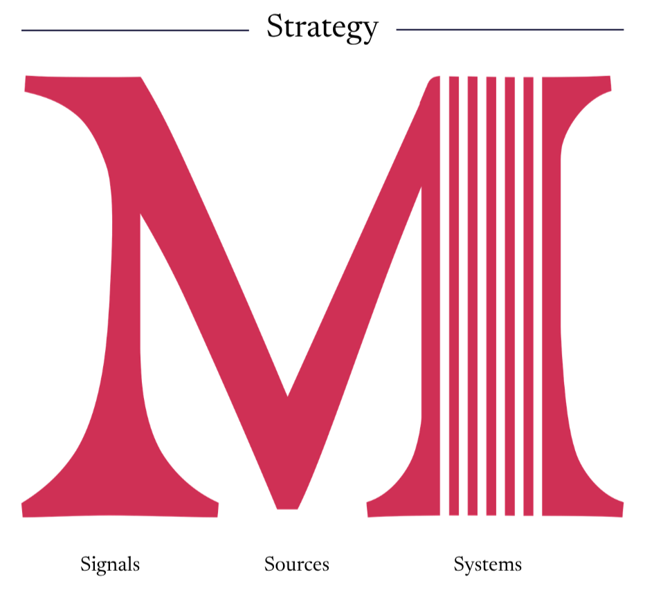 Large stylized letter N with vertical lines on the right side of the letter
