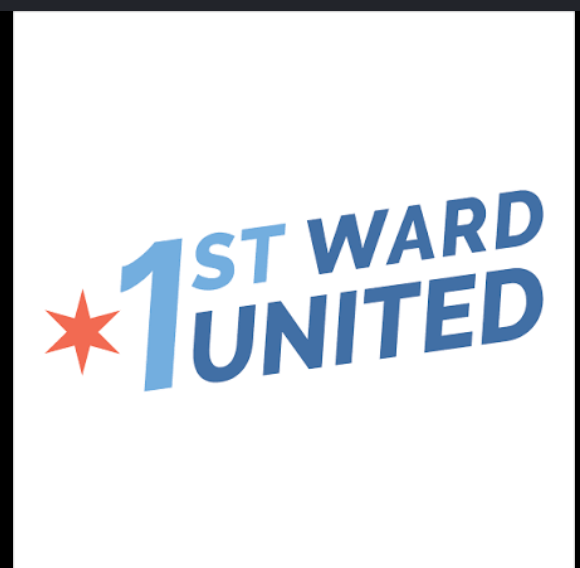 Logo with a red star followed by the text '1st Ward United' in blue letters