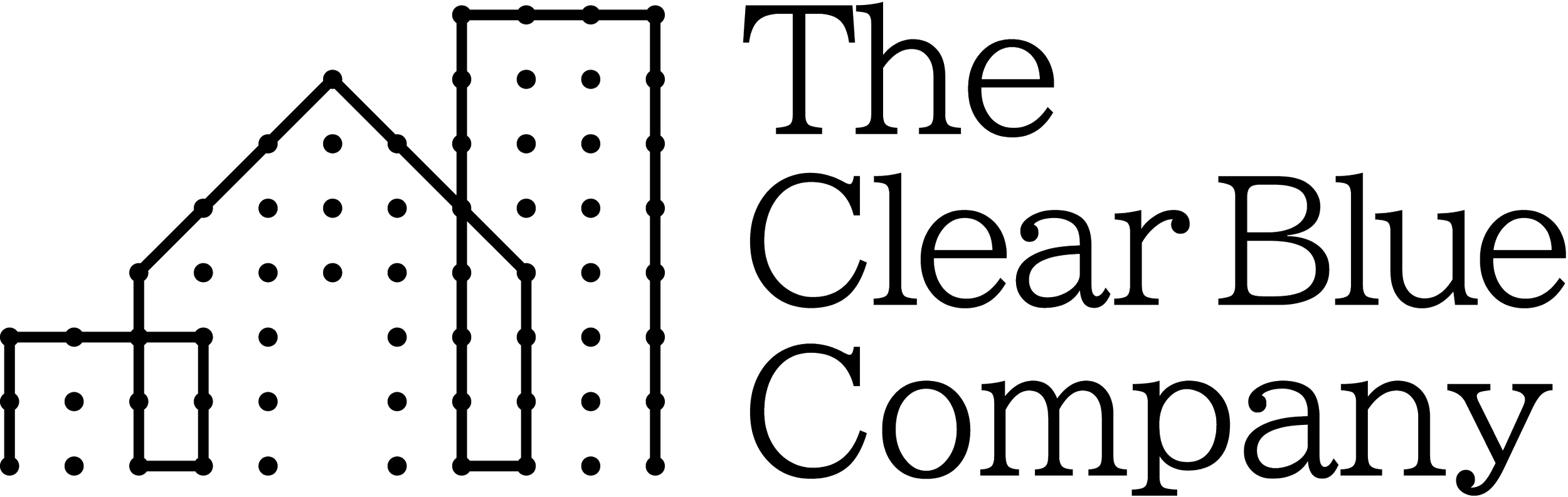 The Clear Blue Company logo features a stylized outline image of a house, with the text "The Clear Blue Company" next to it in black font.