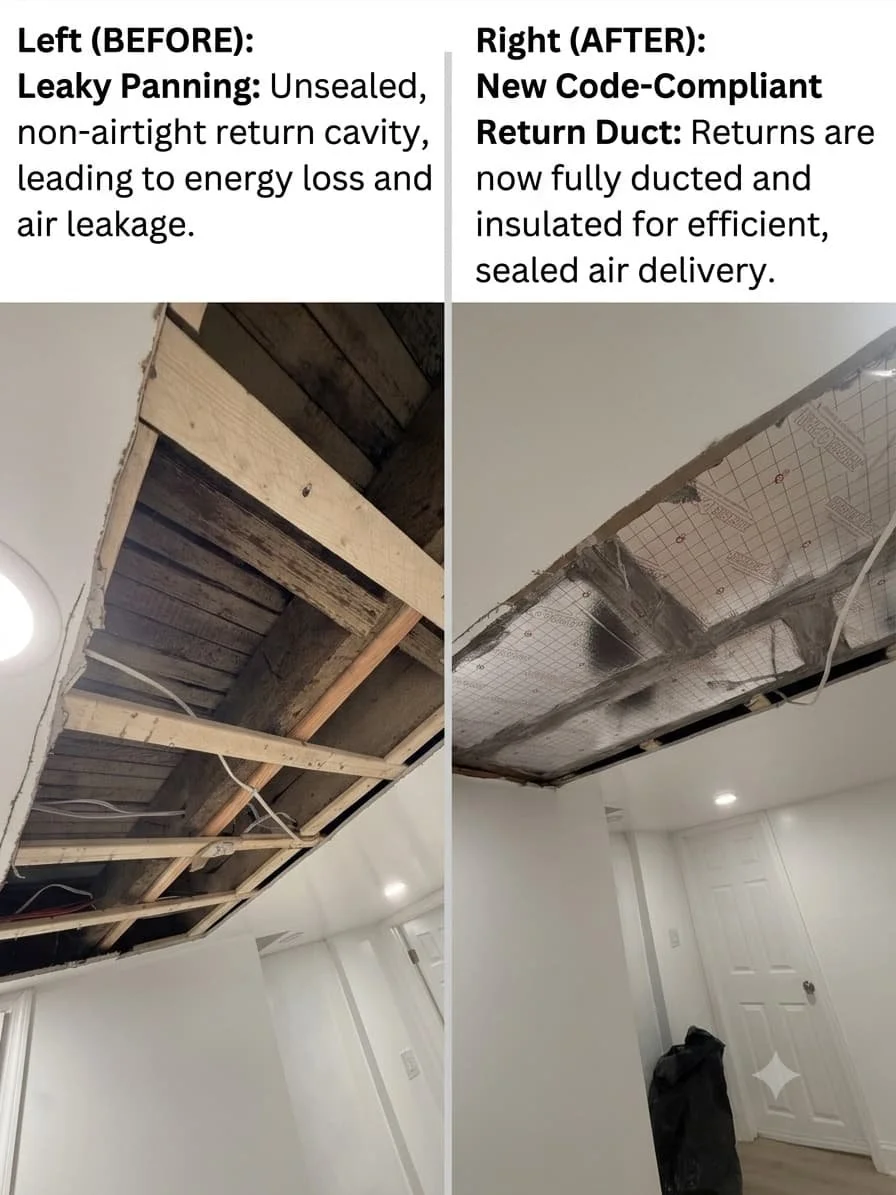 Side by side of an open return cavity vs a properly closed code compliant one