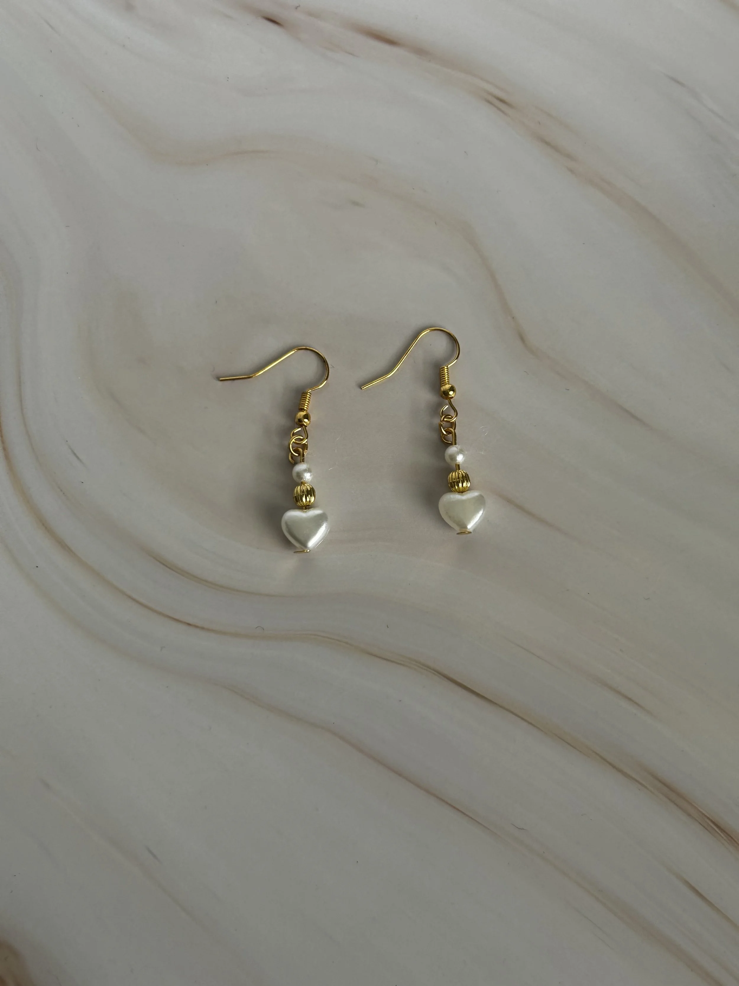 Gold Pearl Heart Earrings