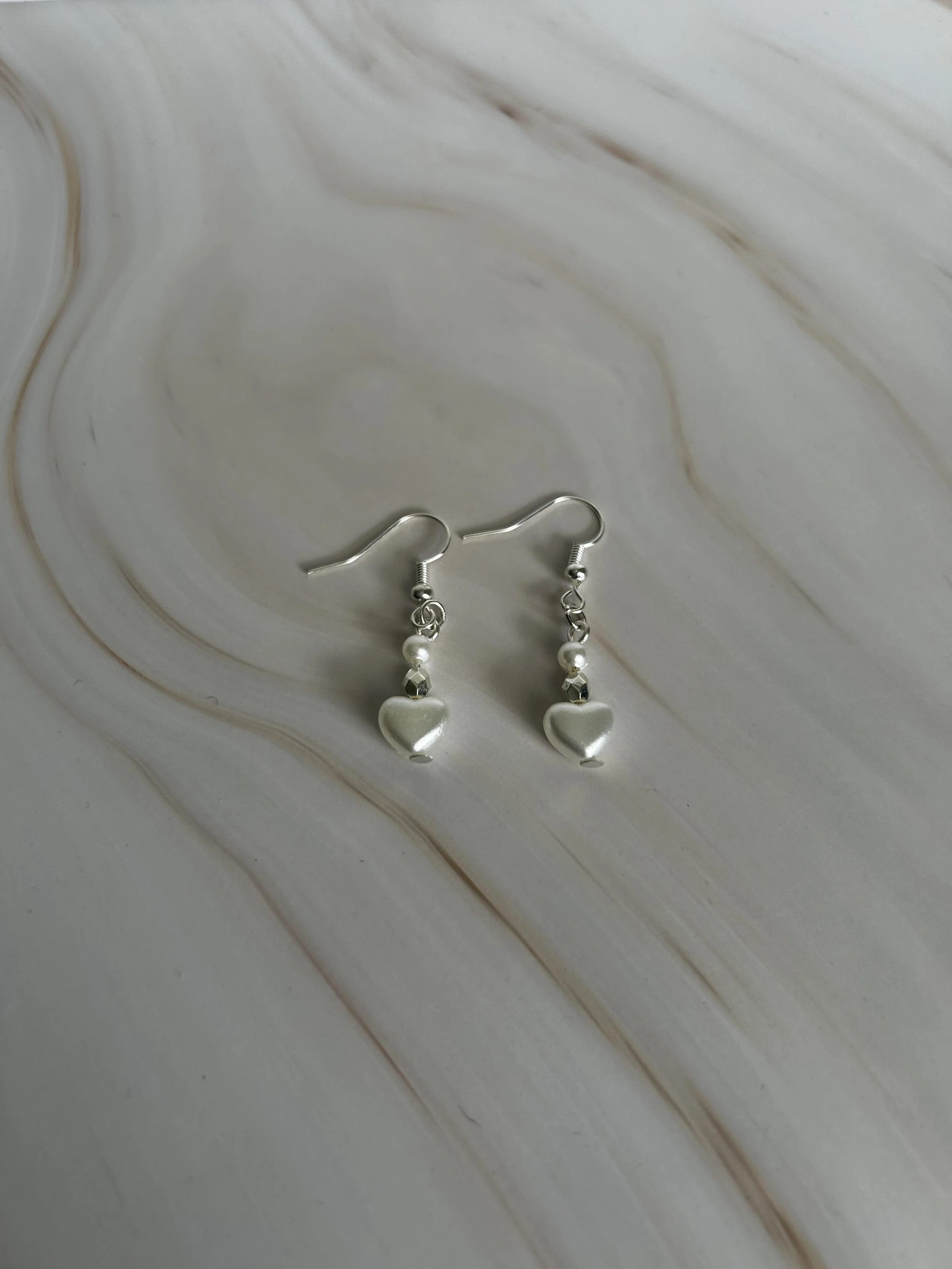 Silver Pearl Heart Earrings