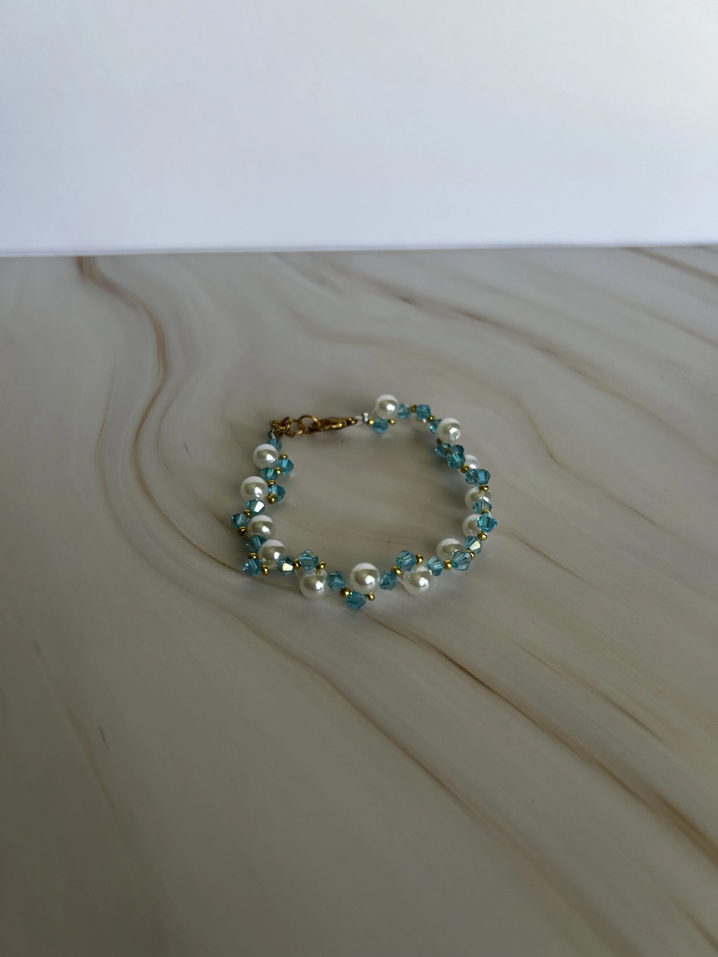 Blue Beaded Bracelet/Anklet with Pearls