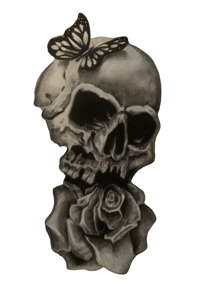 Charcoal Skull and Butterfly Art Print