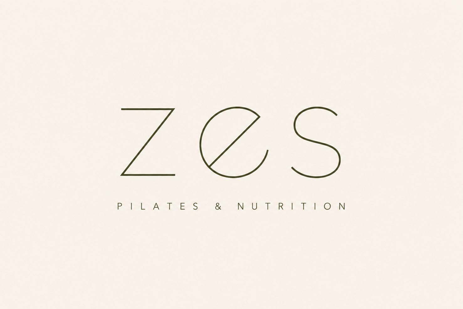 Logo for Zes Pilates & Nutrition with a minimalist design on a light beige background.
