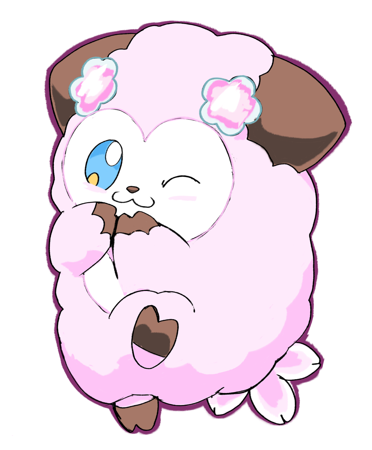 Artwork of Cherishewe, a pink fluffy lamb-like creature with a small, cherry blossom-shaped tail.