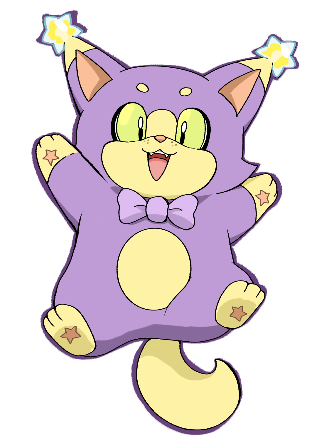 Artwork of Lunera, a purple kitty-like critter with a big yellow crescent moon-shaped tail.