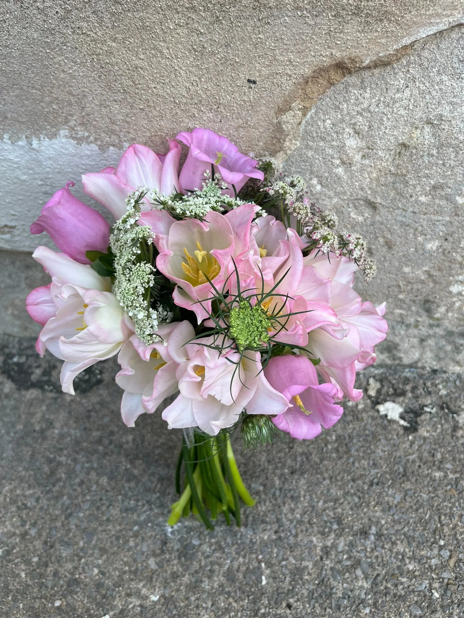 Hand-tied pink tulip bouquet by The Crafted Garden florist