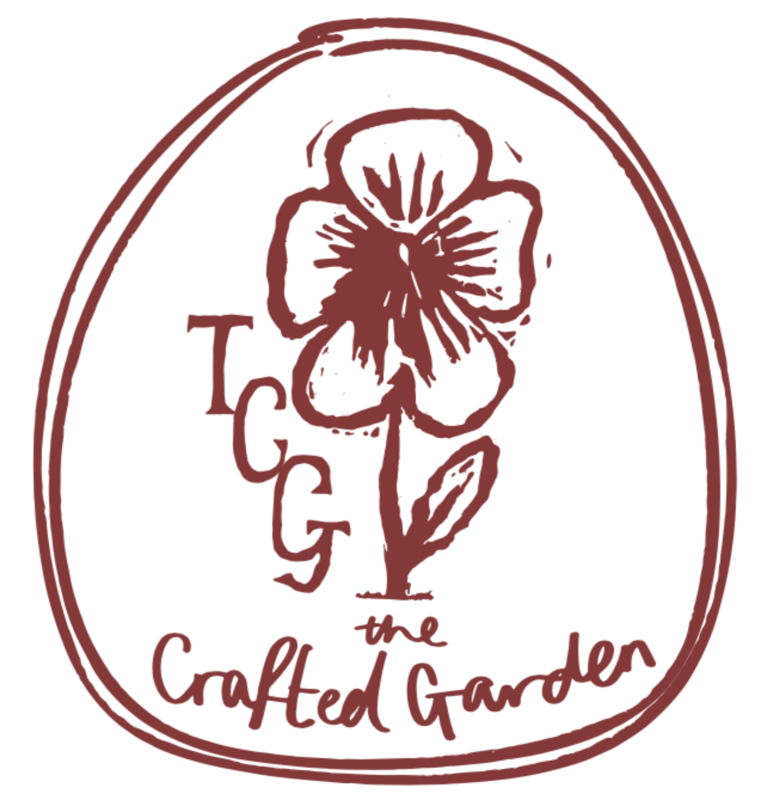 A circular logo with a flower illustration. The Crafted Garden florist logo