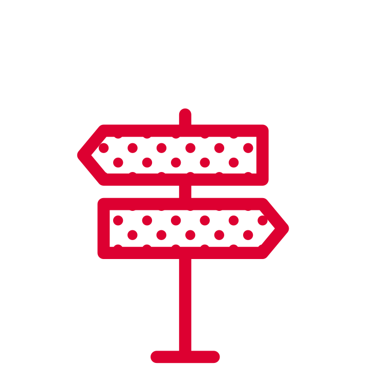 Signpost with two directional arrows, one pointing left and one pointing right, both with dotted patterns inside.
