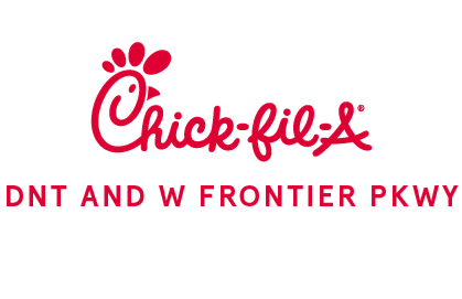 Chick-fil-A logo with text 'DNT AND W FRONTIER PKWY' beneath it.