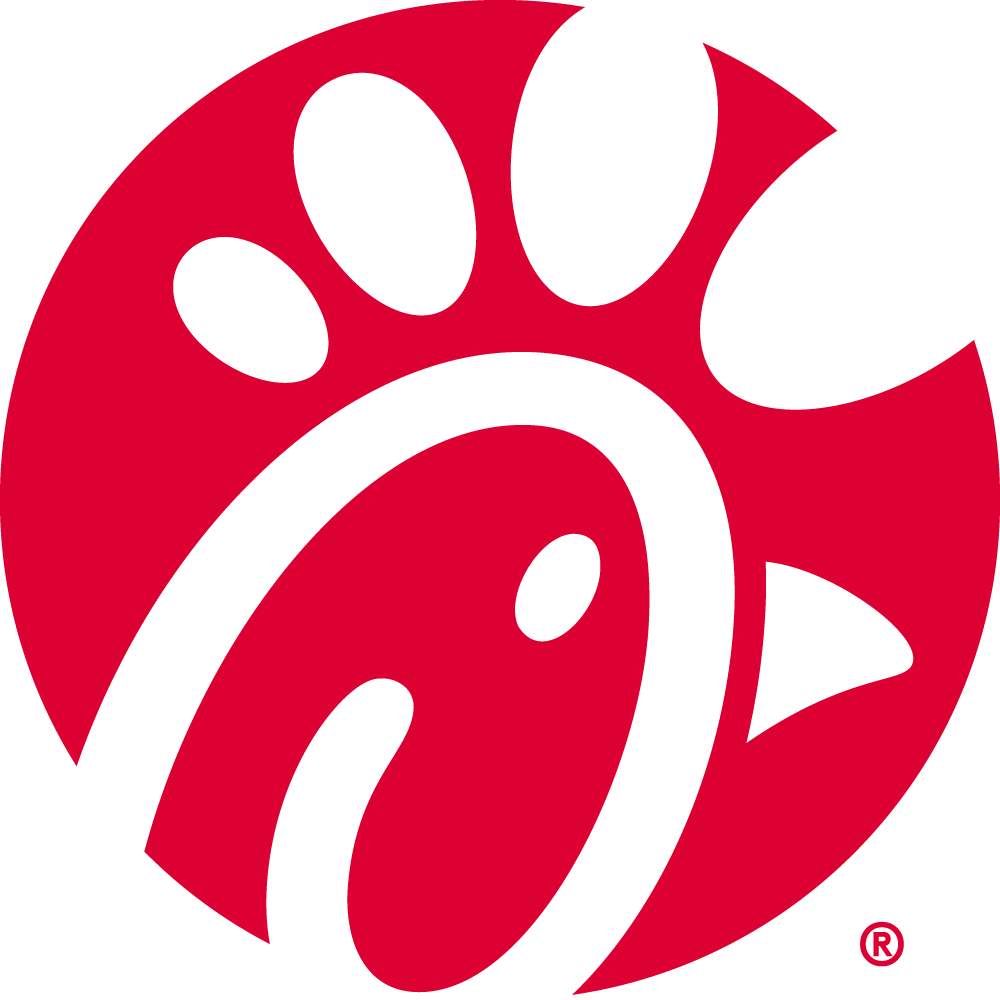 Chick-fil-A logo with a stylized chicken head in white on red background.