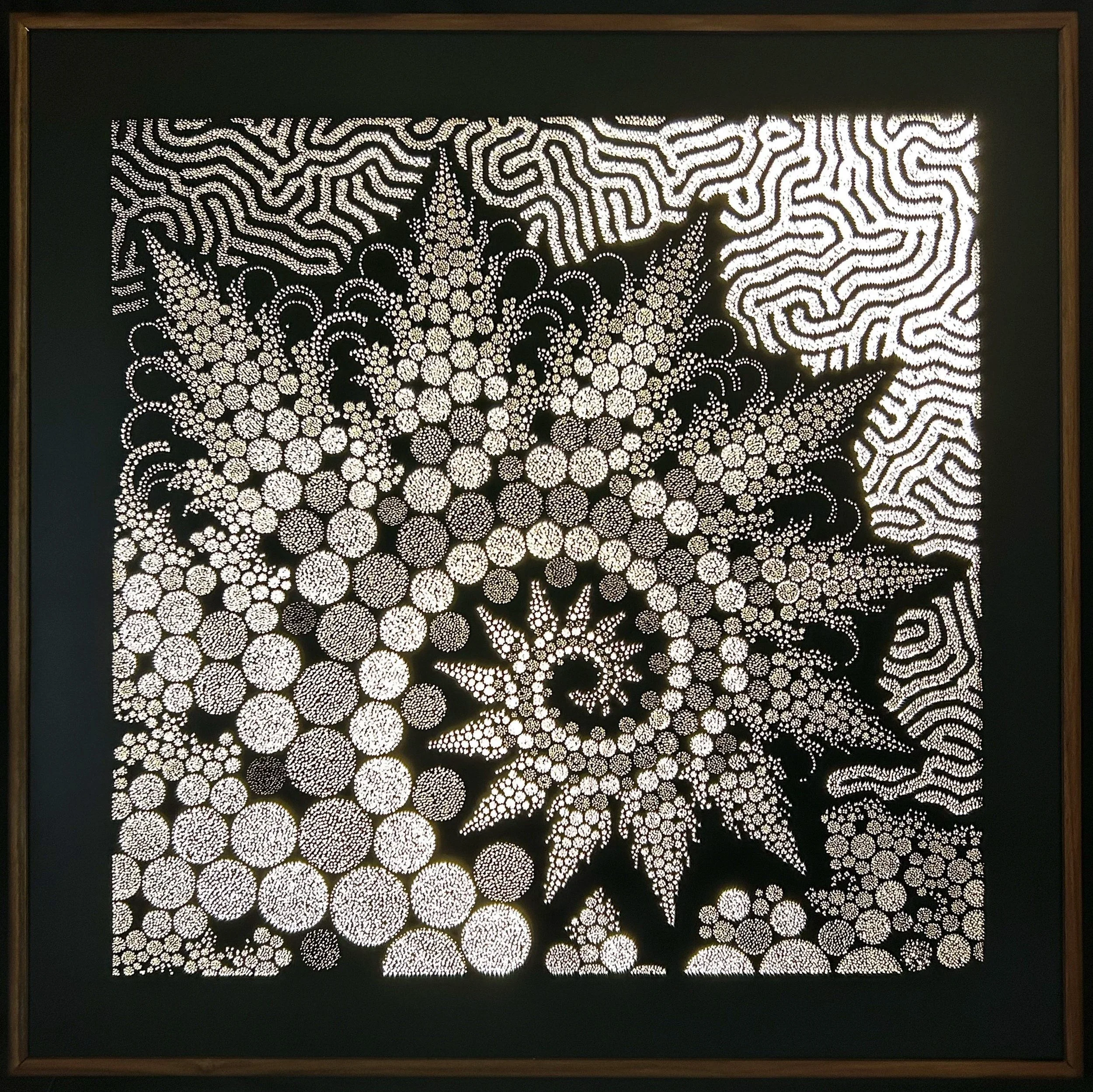 Pura Biophilia, a Photonic Pointillism Lightwork by contemporary artist Patrick Hüttlinger celebrating the deep connection between sacred geometry, nature and life.