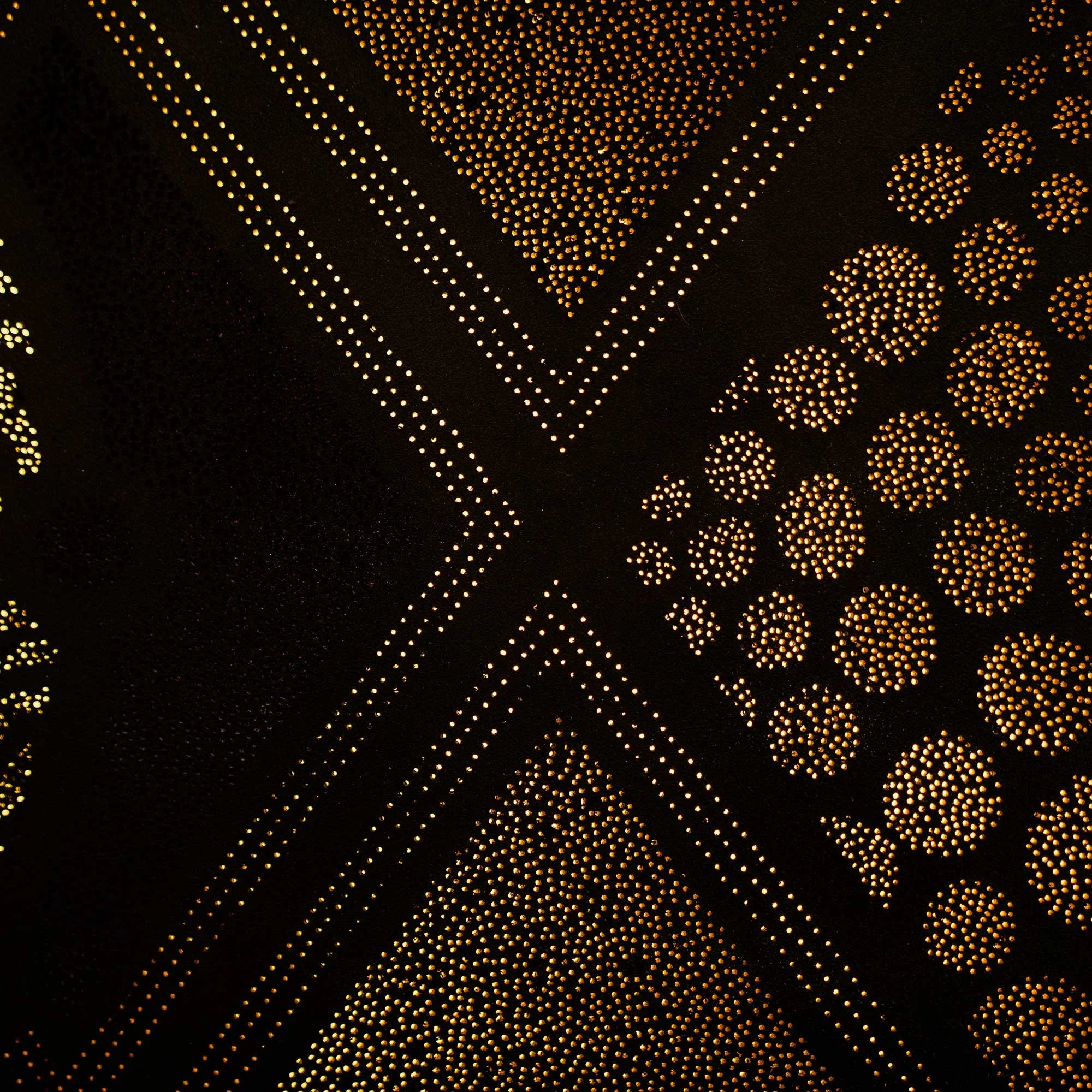 Close-up of a Photonic Pointillism Lightwork showing the precisely planned perforation pattern and geometric composition.
