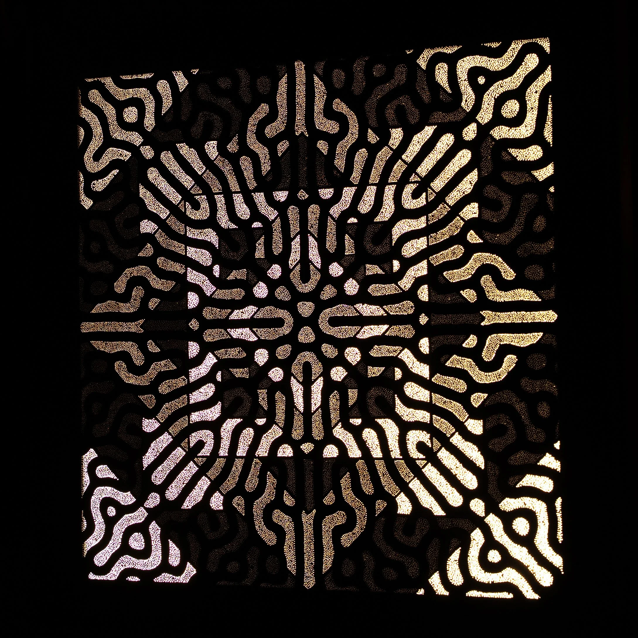 Right-side view of Shakti's Shiva showing the layered structure, illuminated depth and changing visual appearance of the Photonic Pointillism Lightwork.