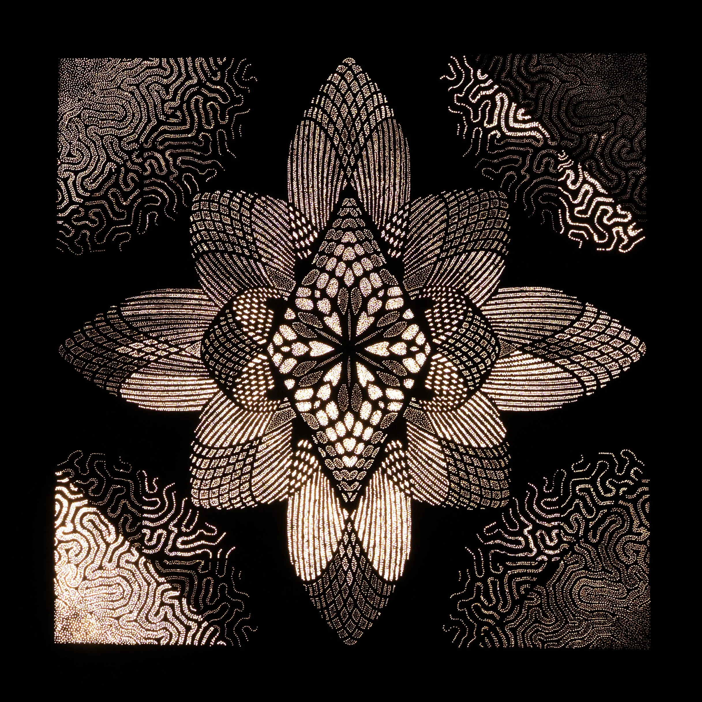 Flora Magnetica, a Photonic Pointillism Lightwork by contemporary artist Patrick Hüttlinger inspired by the invisible magnetic forces and organic geometry of plant life.