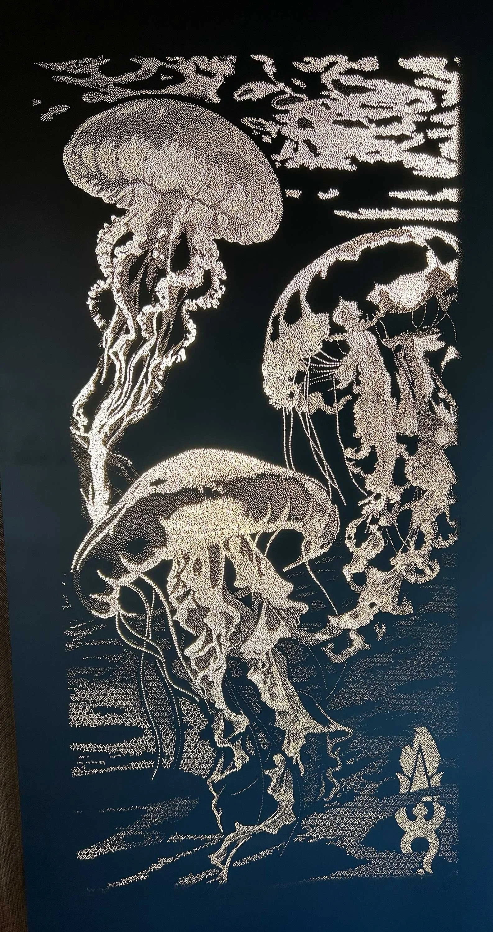 Medusa, a Photonic Pointillism Lightwork by contemporary artist Patrick Hüttlinger inspired by the flowing movement, elegance and bioluminescent beauty of jellyfish.