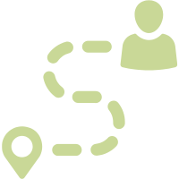 Icon of a person, a dotted path, and a location pin