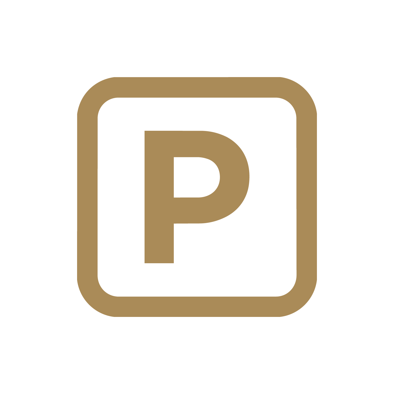 Gold-colored parking sign with a black "P" symbol in the center.