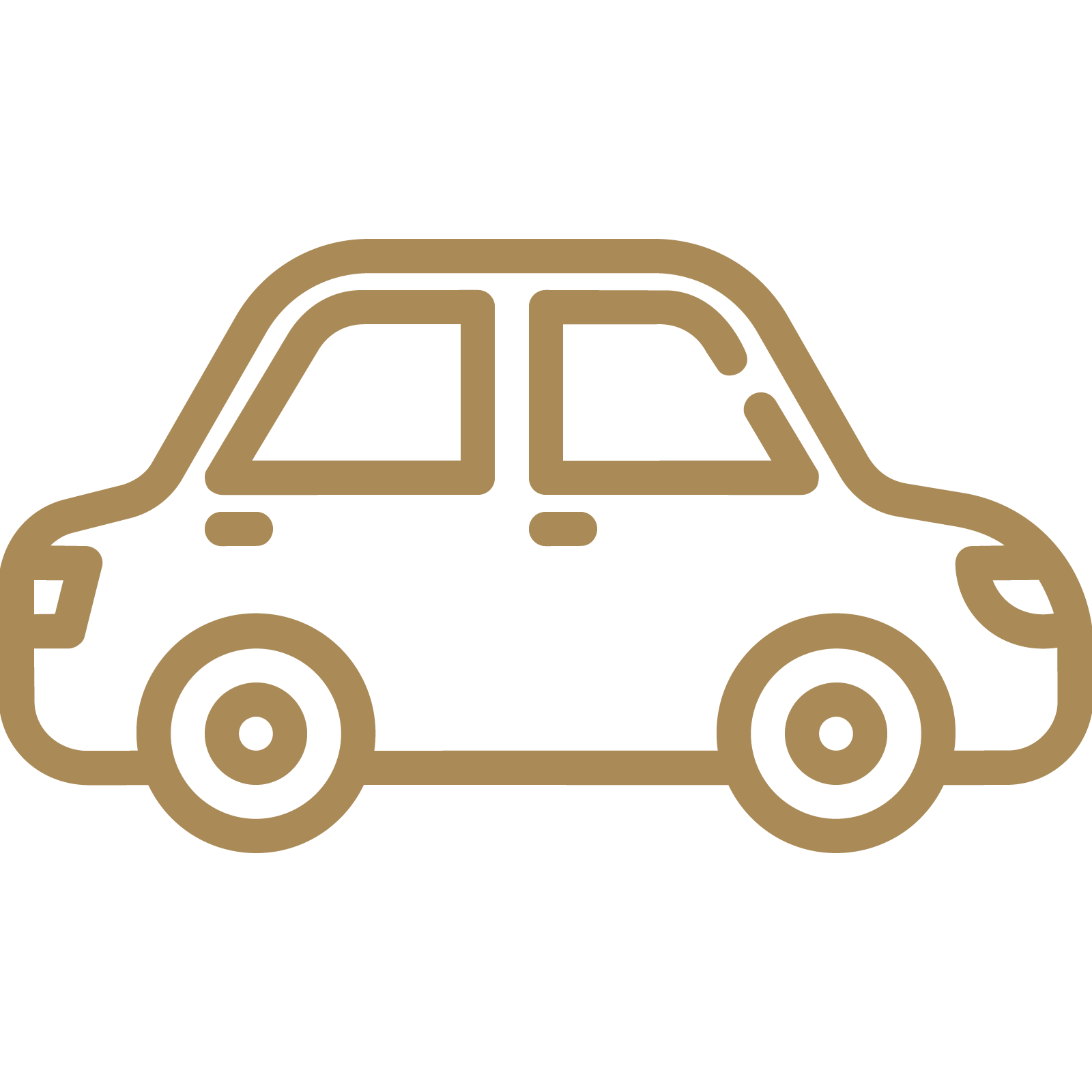 Outline drawing of a car in gold color.